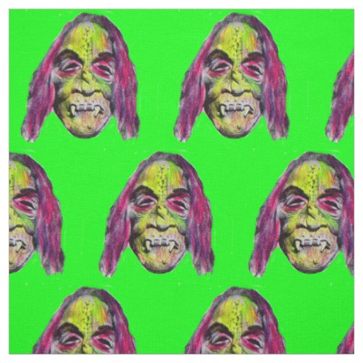 scary fiendish horror monster print fabric