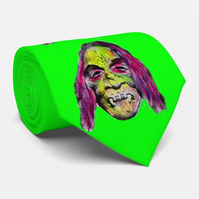 scary fiendish horror monster print neck tie (Rolled)