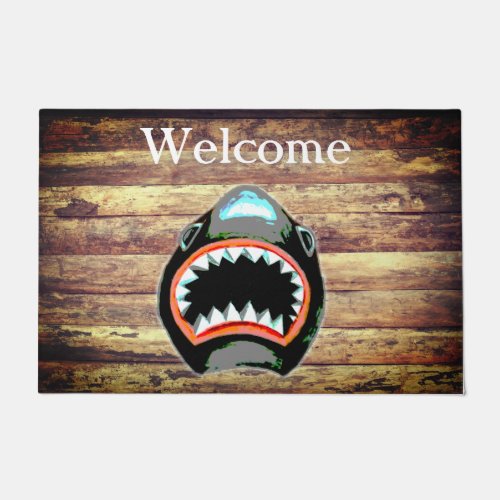 Scary Fierce White Shark Jaws Illustration Doormat
