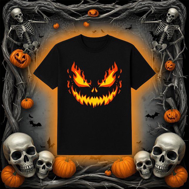 Scary Fiery Jack-O-Lantern Face T-Shirt (Creator Uploaded)