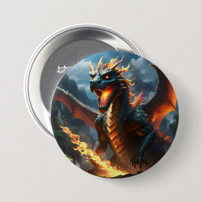 Scary Fire Breathing Dragon, Button (Front & Back)