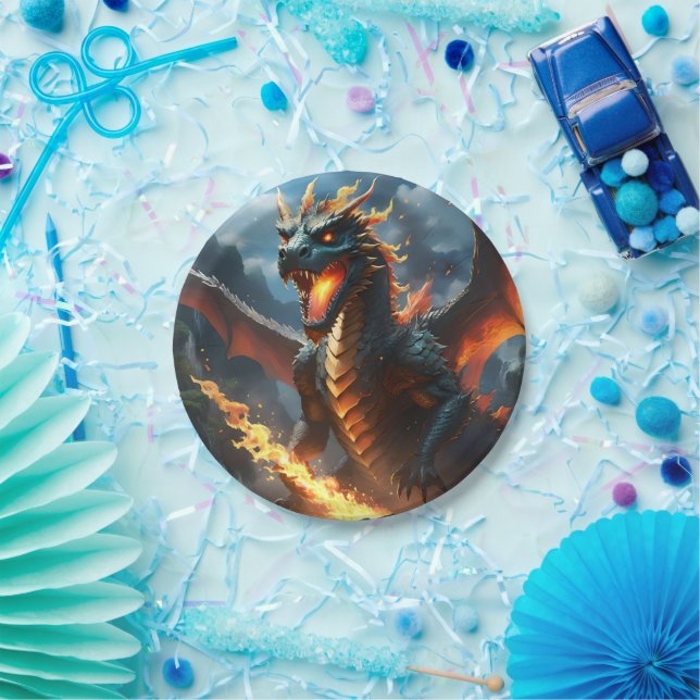 Scary Fire Breathing Dragon, Paper Plates (Party)