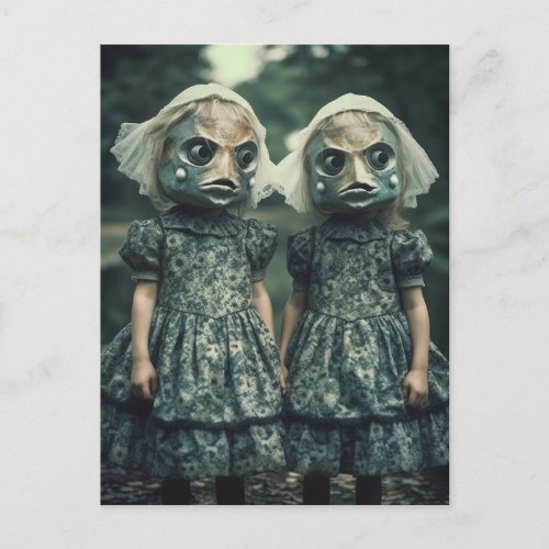 Scary Fish Twins Horror Postcard
