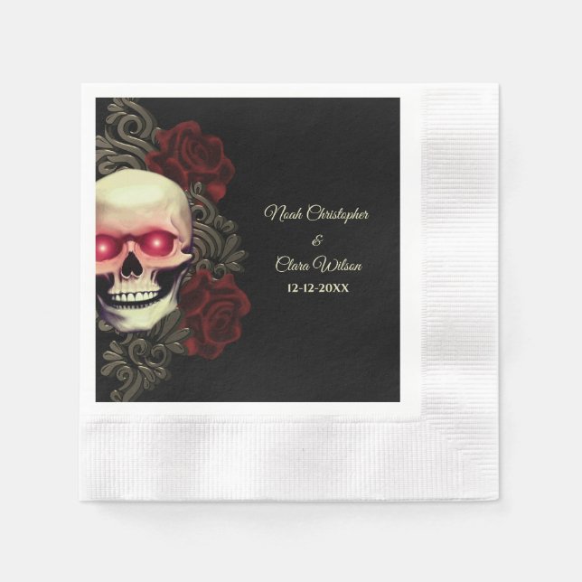 Scary floral dark luxury gothic skull hallowedding napkins (Front)