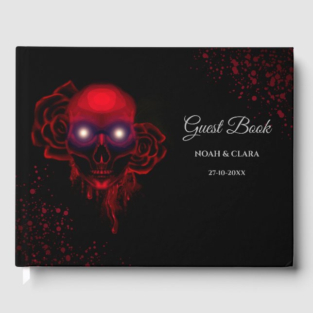 Scary floral dark moody gothic skull halloween gue guest book (Front)
