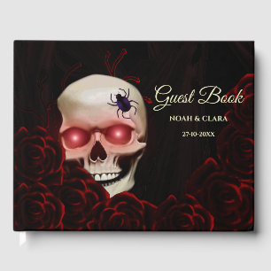 Scary floral dark moody gothic skull halloween guest book