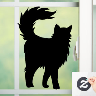 Scary Fluffy Halloween Black Cat Window Cling