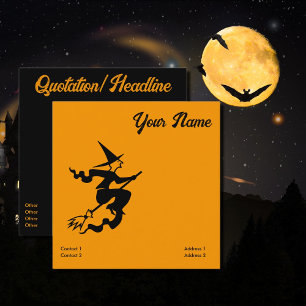 scary flying witch square business card