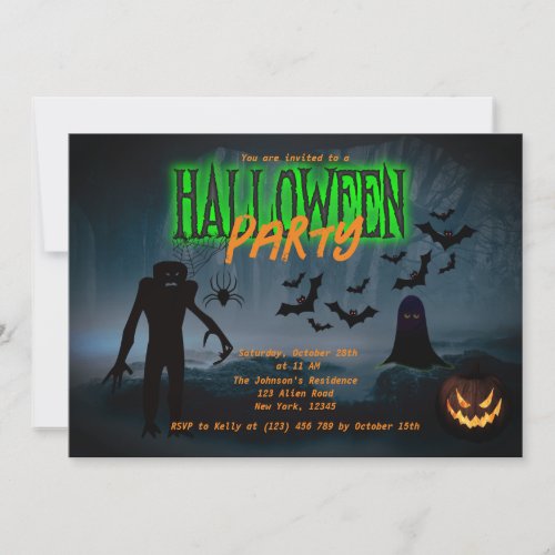 Scary Foggy Forest  Lake Halloween Party Invite 