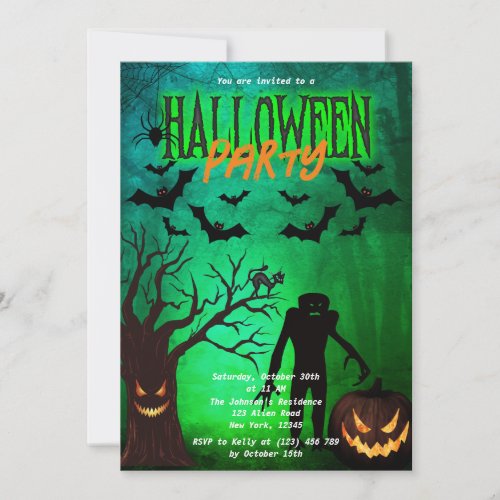 Scary Forest  Monsters Halloween Party Invite 