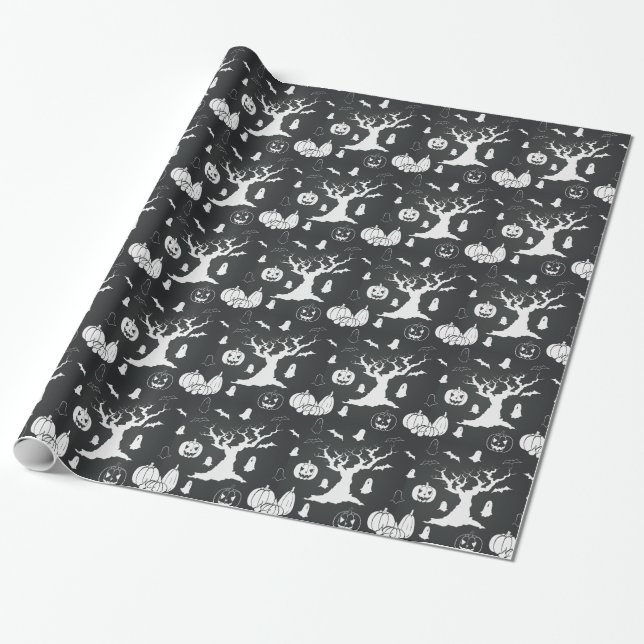 Scary Forest of Flying Bats Halloween Wrapping Paper (Unrolled)