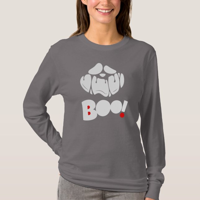 Scary Funny Face Halloween Ghost  T-Shirt (Front)