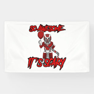Scary Funny Halloween Clown Hockey Goalie Banner