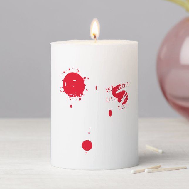Scary funny red dripping blood spooky Halloween Pillar Candle (In Situ)