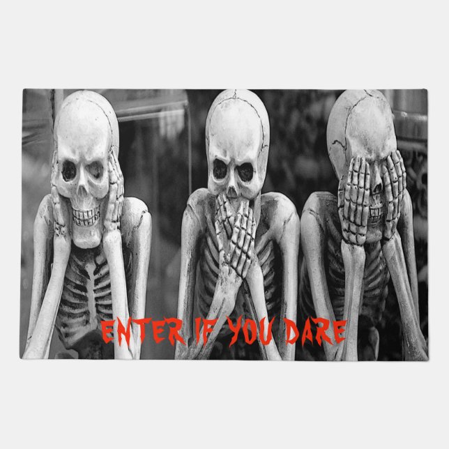 Scary Funny Skeletons Halloween Doormat (Front)