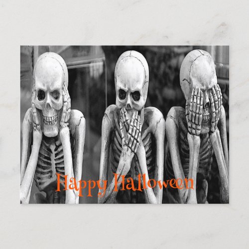 Scary Funny Skeletons Halloween Postcard