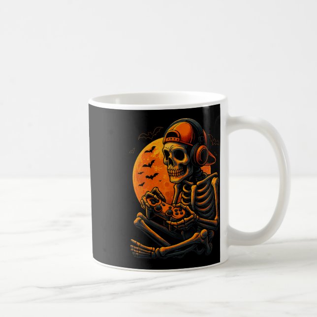Scary Gamer Halloween Creepy Skeleton Playing Vide Coffee Mug (Right)