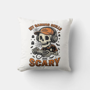 Scary Gamer Skeleton Vintage Halloween Shirt Desig Throw Pillow