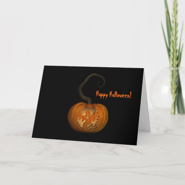 Scary Ghost Carved Pumpkin Halloween Card (Front)