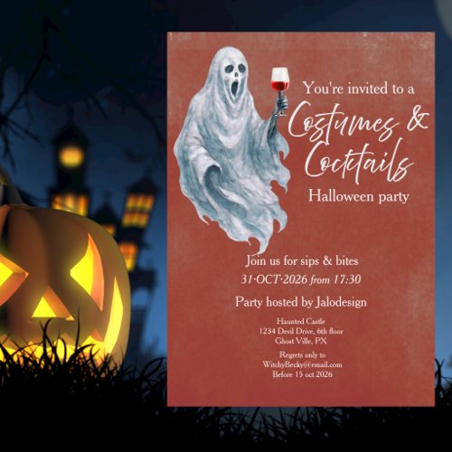 Scary Ghost Costume Cocktail Halloween Party Invitation