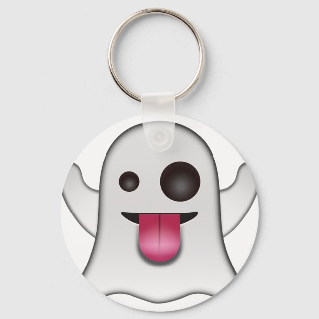 Scary Ghost Emoji Cool Fun Keychain (Front)