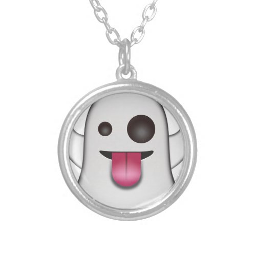 Scary Ghost Emoji Cool Fun Silver Plated Necklace