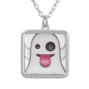 Scary Ghost Emoji Cool Fun Silver Plated Necklace