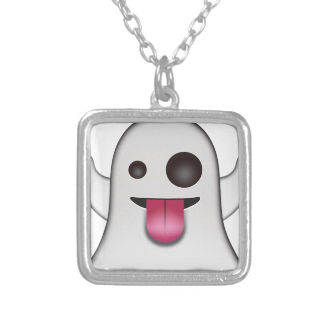 Scary Ghost Emoji Cool Fun Silver Plated Necklace (Front)
