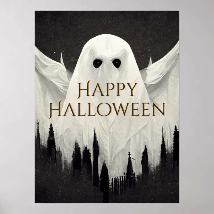 Scary Ghost Happy Halloween Poster | Zazzle