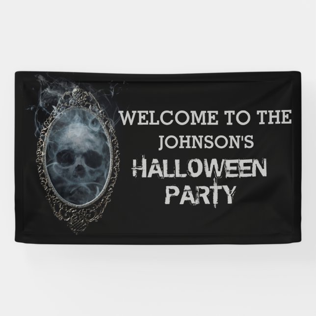 Scary Ghost Mirror Halloween Party Banner (Horizontal)