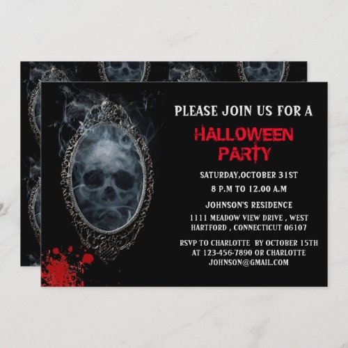 Scary Ghost Mirror Halloween Party Invitation