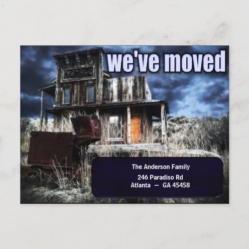 Scary Ghost Town Building  Moving Announcement Postcard