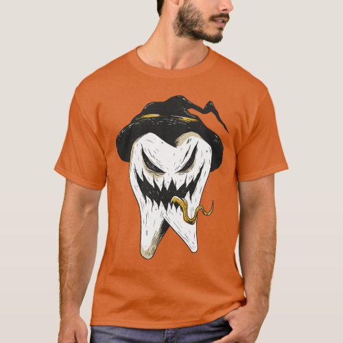 Scary Ghoulish Tooth in Witch Hat Halloween T_Shirt
