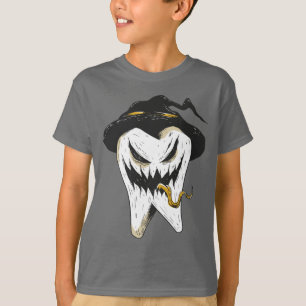 Scary Ghoulish Tooth in Witch Hat Halloween T-Shirt