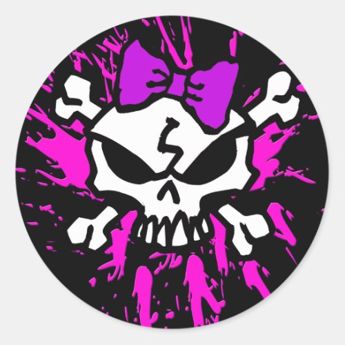 SCARY GIRL SKULL WITH SPLATTERS CLASSIC ROUND STICKER