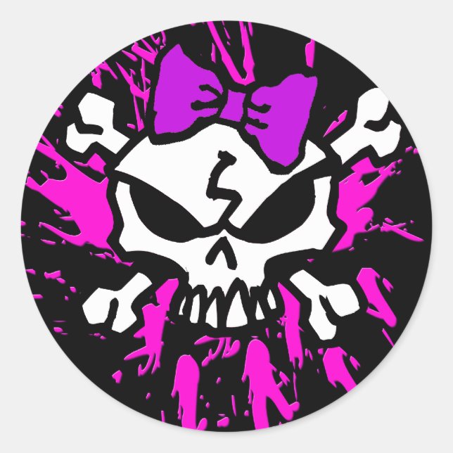 SCARY GIRL SKULL WITH SPLATTERS CLASSIC ROUND STICKER (Front)