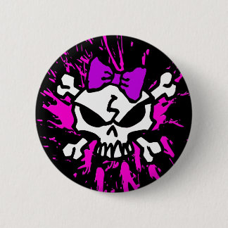 SCARY GIRL SKULL WITH SPLATTERS PINBACK BUTTON