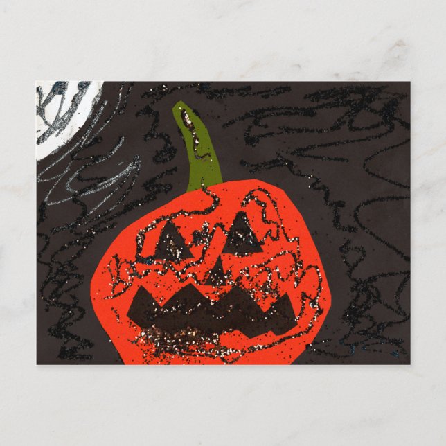 Scary Glitter Jack o' Lantern Postcard (Front)