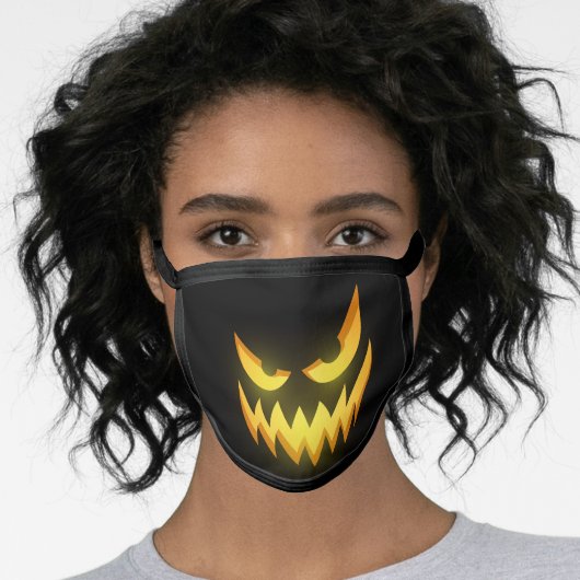 Scary Glowing Face of Laughing Halloween Pumpkin Face Mask (Worn Her)