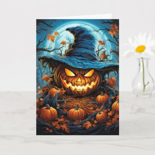 Scary Glowing Pumpkin Happy Halloween Card