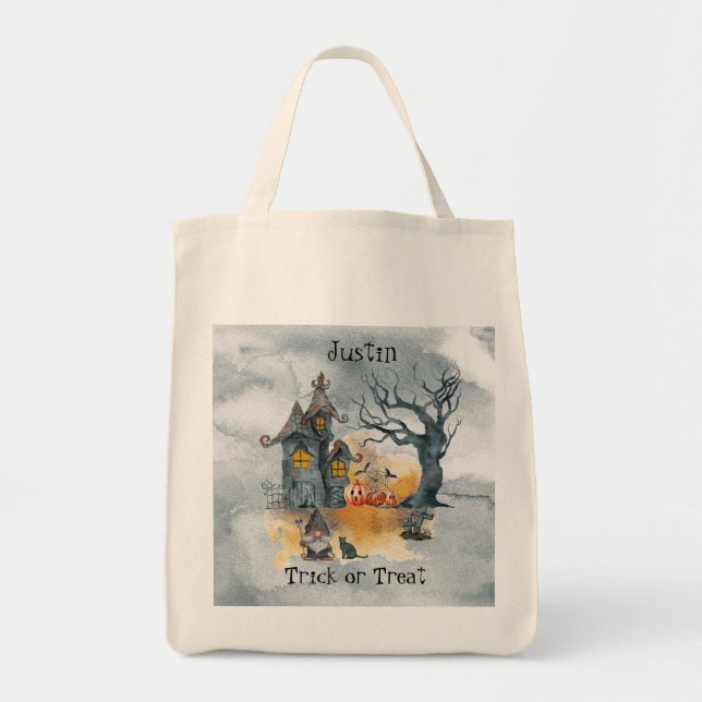 Scary Gnome Halloween Trick or Treat Tote Bag (Front)