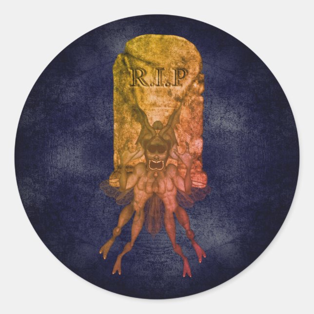 Scary Goblin Tombstone Halloween Classic Round Sticker (Front)