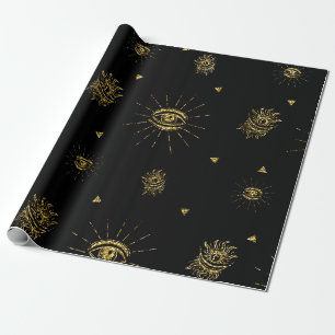 Scary Gold Black Eye Celestial Trick or Treat Wrapping Paper