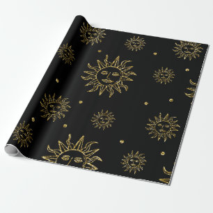 Scary Gold Black Goddess Celestial Halloween Gift Wrapping Paper