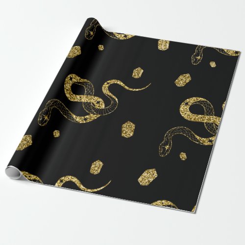 Scary Gold Black Snake Celestial Trick or treat Wrapping Paper