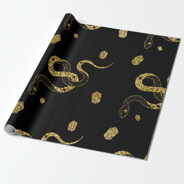 Scary Gold Black Snake Celestial Trick or treat Wrapping Paper (Unrolled)
