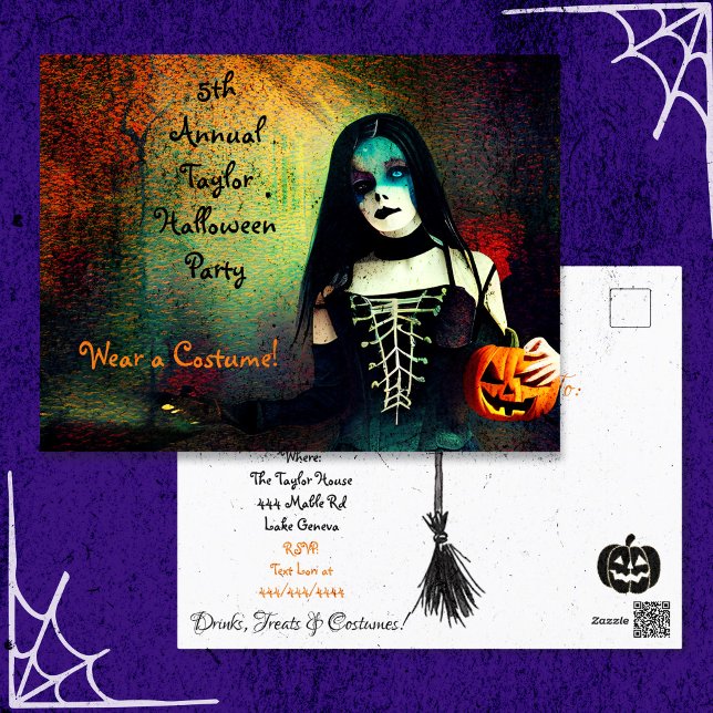 Scary Gothic Girl and Pumpkin Halloween Party   Postcard (Creator Uploaded)