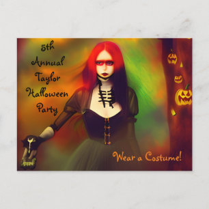 Scary Gothic Girl in the Woods Halloween Party Postcard