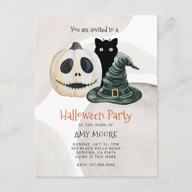 Scary Gothic Pumpkin Witch Hat Halloween  Invitation Postcard (Front)