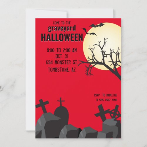 Scary Graveyard Halloween Party Cemetary Invitation